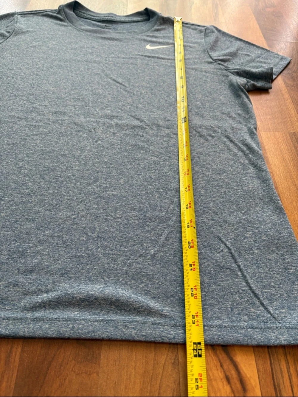 Nike Woman’s Gray/Blue Heather Performance Tee with White Swoosh